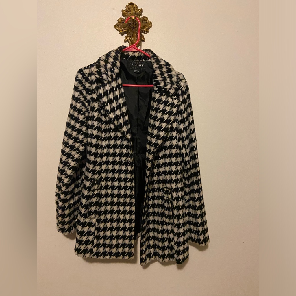 Chime Elegant Houndstooth Teddy Peacoat Jacket